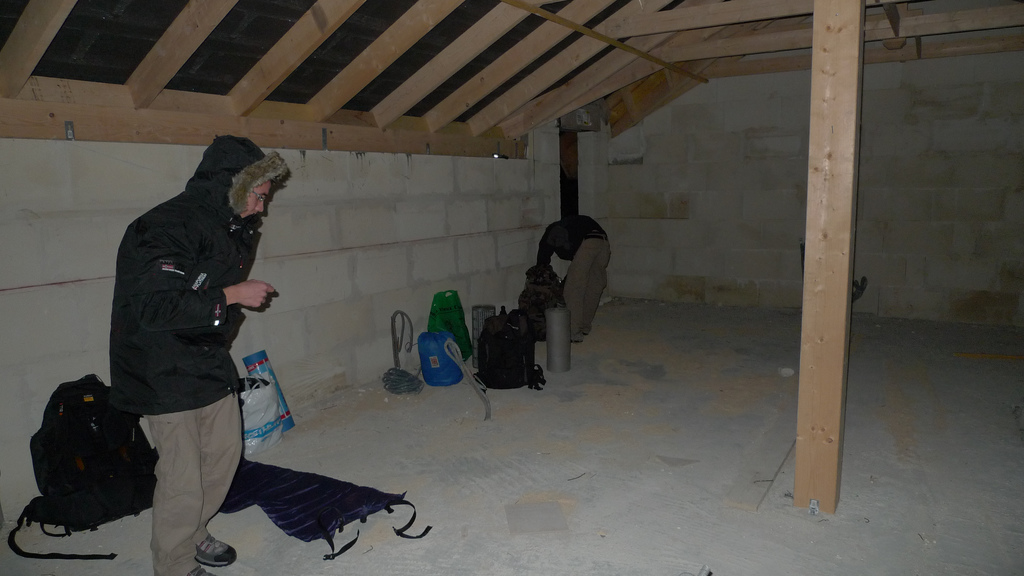 sleeping in a house under construction